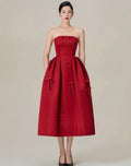 Red satin bow dress