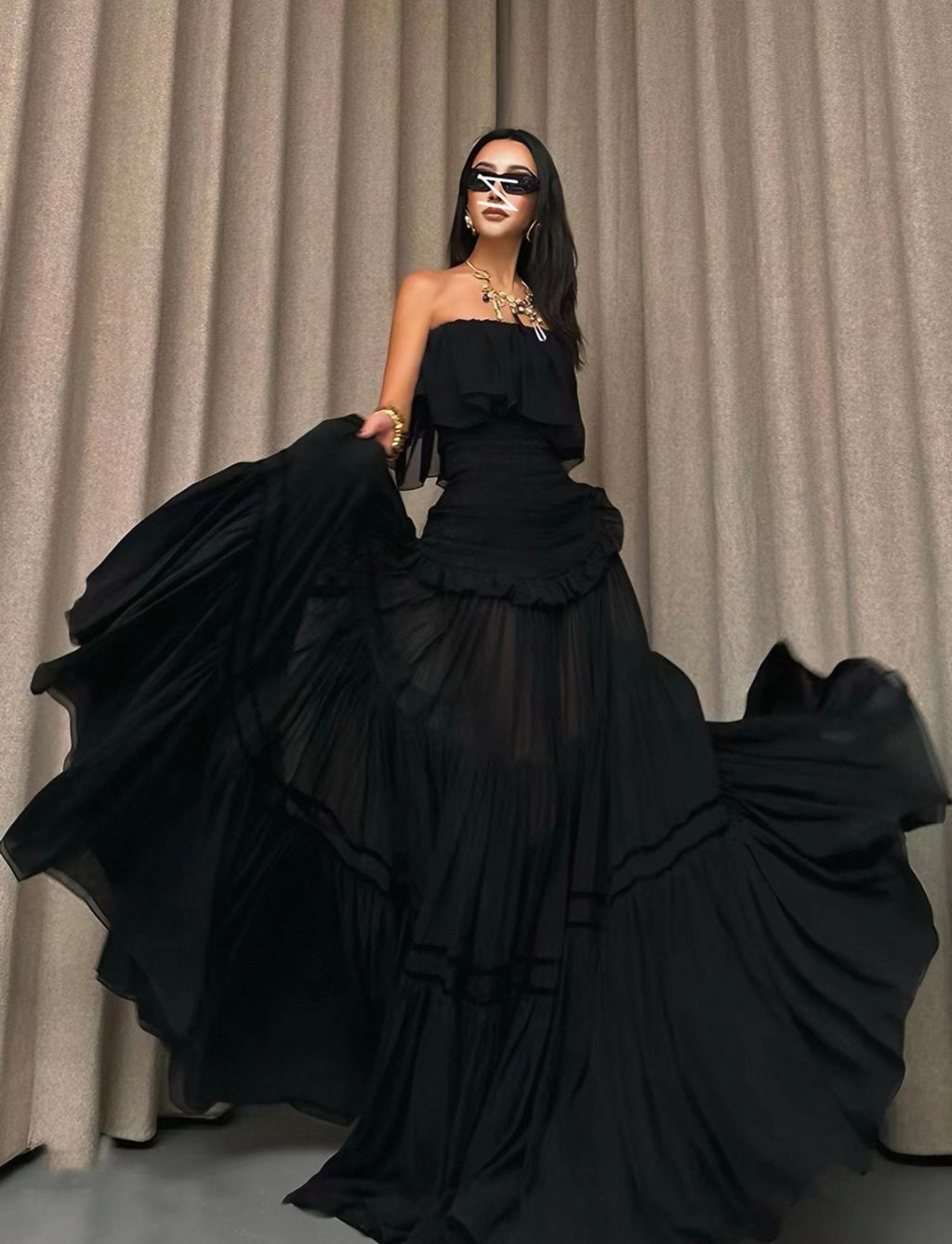 Goddess-Style Off-The-Shoulder, Long Evening Dress