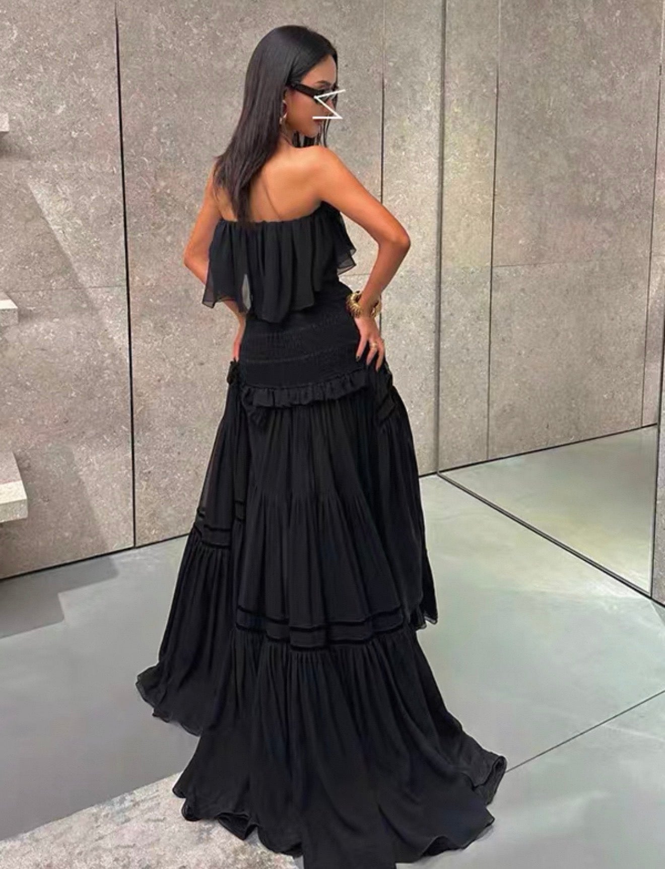 Goddess-Style Off-The-Shoulder, Long Evening Dress