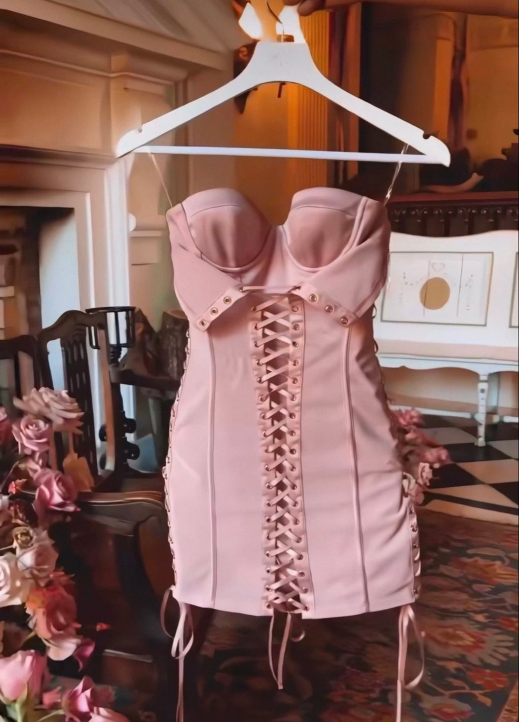 Pink satin corset dress